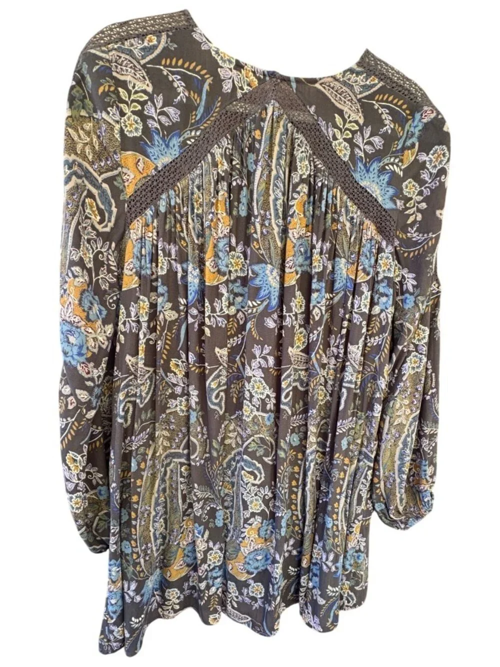 Free People Rain Or Shine Paisley Lace Up Boho Tunic Dress Pockets Size Small